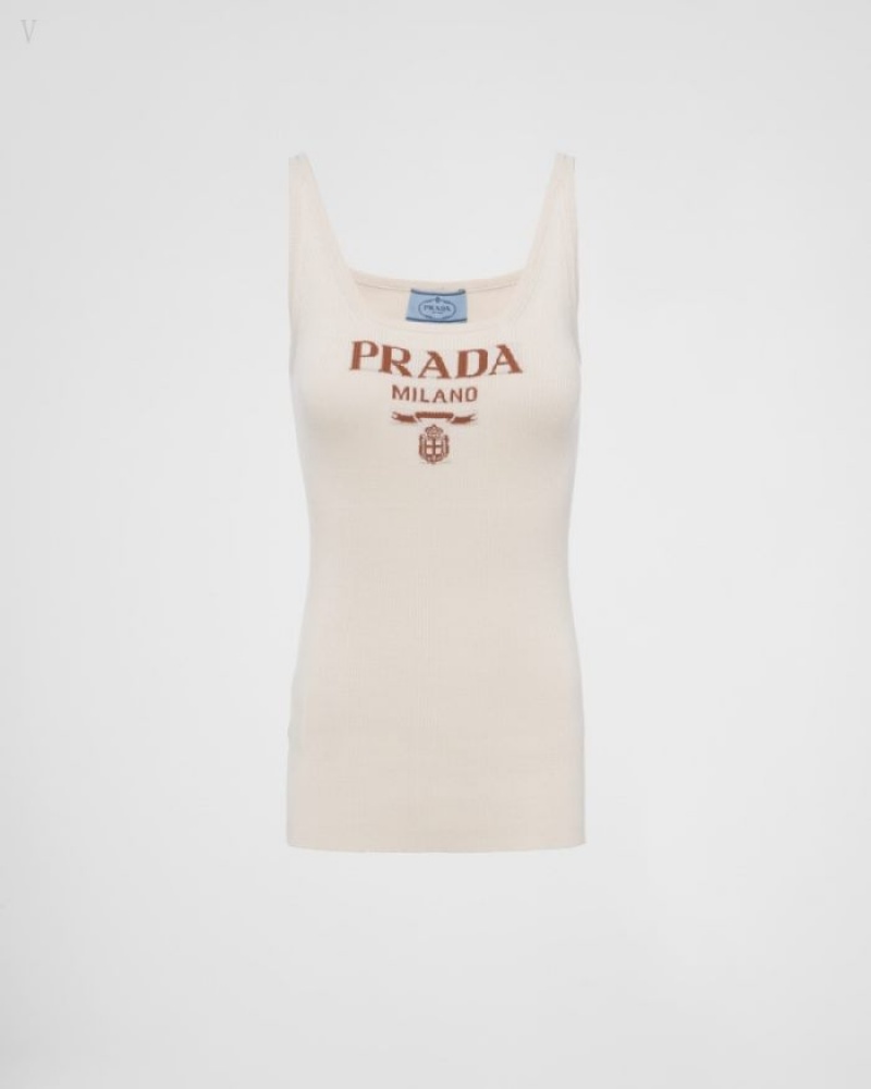 Prada Logo Silk Tank Top Blancos | RHJQ6757