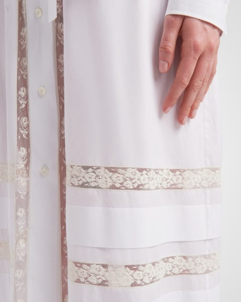 Prada Long Intarsia Poplin Vestido Blancos | ISSY7456
