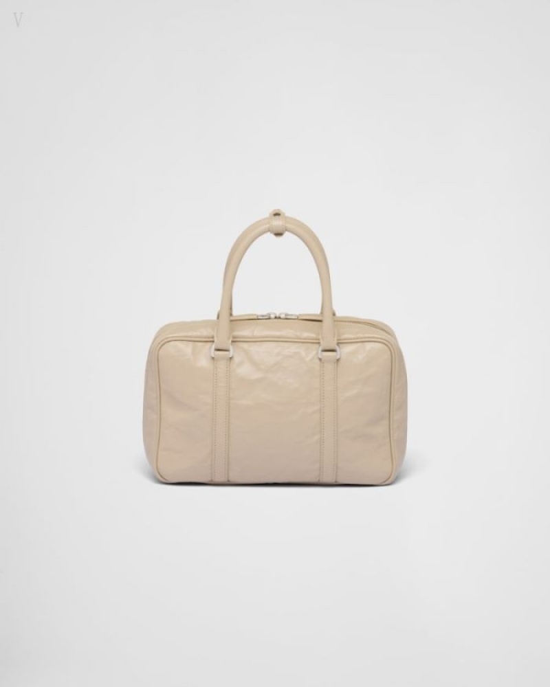 Prada Medium Antique Nappa Cuero Top Handle Bag Beige | BHXO7370