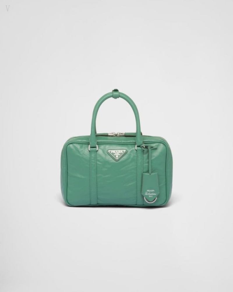 Prada Medium Antique Nappa Cuero Top Handle Bag Verde Oliva Verdes | ORUX9818
