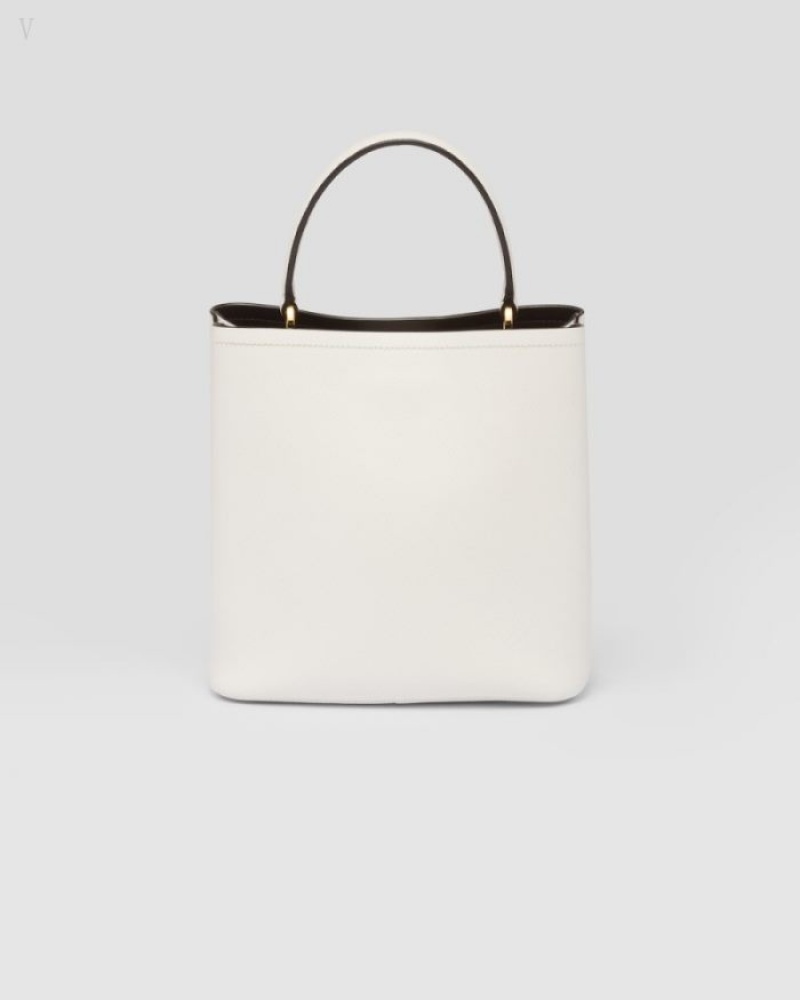 Prada Medium Saffiano Cuero Panier Bag Blancos Negros | AIZF3442