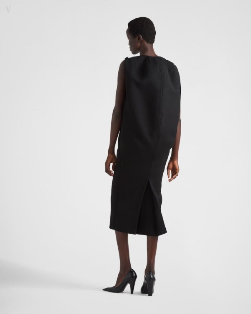 Prada Natté Gabardine Midi-dress Negros | OJYV4514