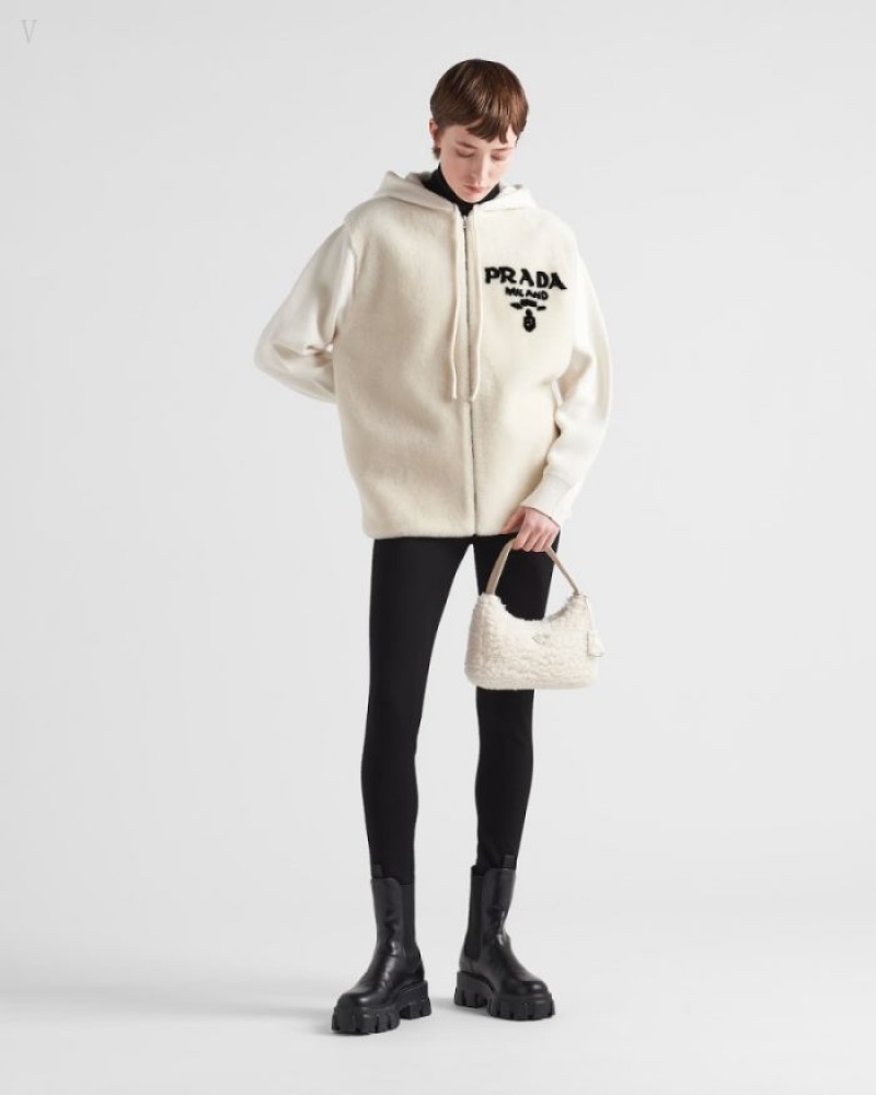 Prada Oversized Cashmere And Shearling Sweatshirt Blancos | QQYG7461