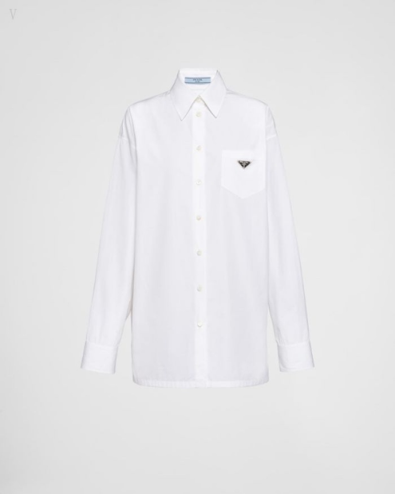 Prada Poplin Shirt Blancos | EHOL8820