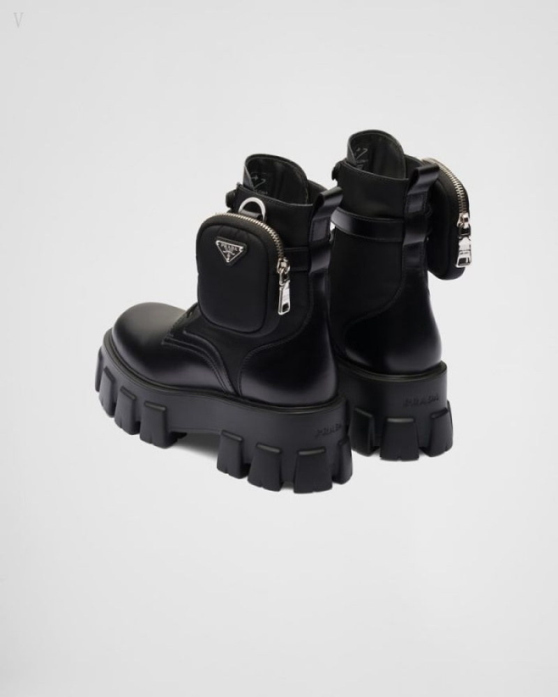 Prada Pouch Monolith Cuero And Re-nylon Boots Negros | AQXN8122