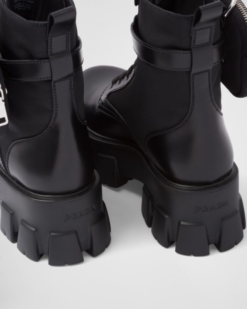 Prada Pouch Monolith Cuero And Re-nylon Boots Negros | AQXN8122