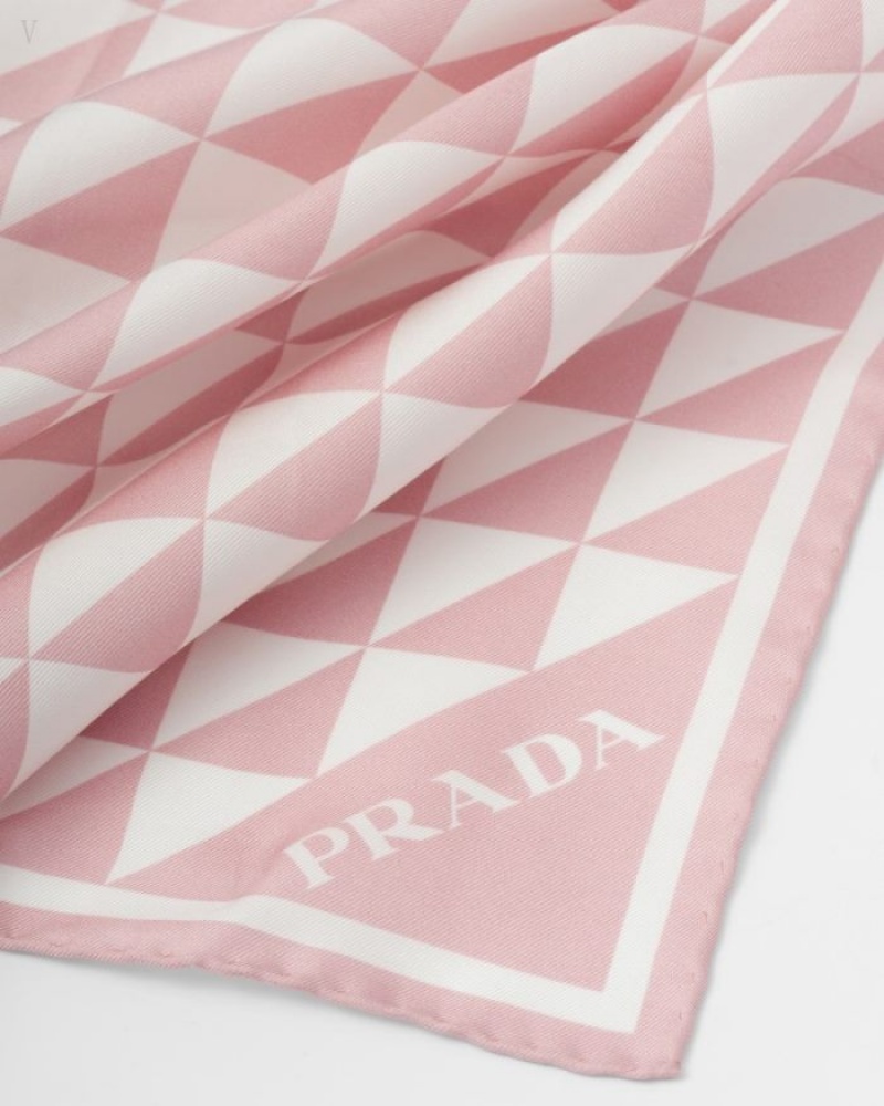Prada Printed Silk Twill Scarf Blancos Blancos | QNCL0780
