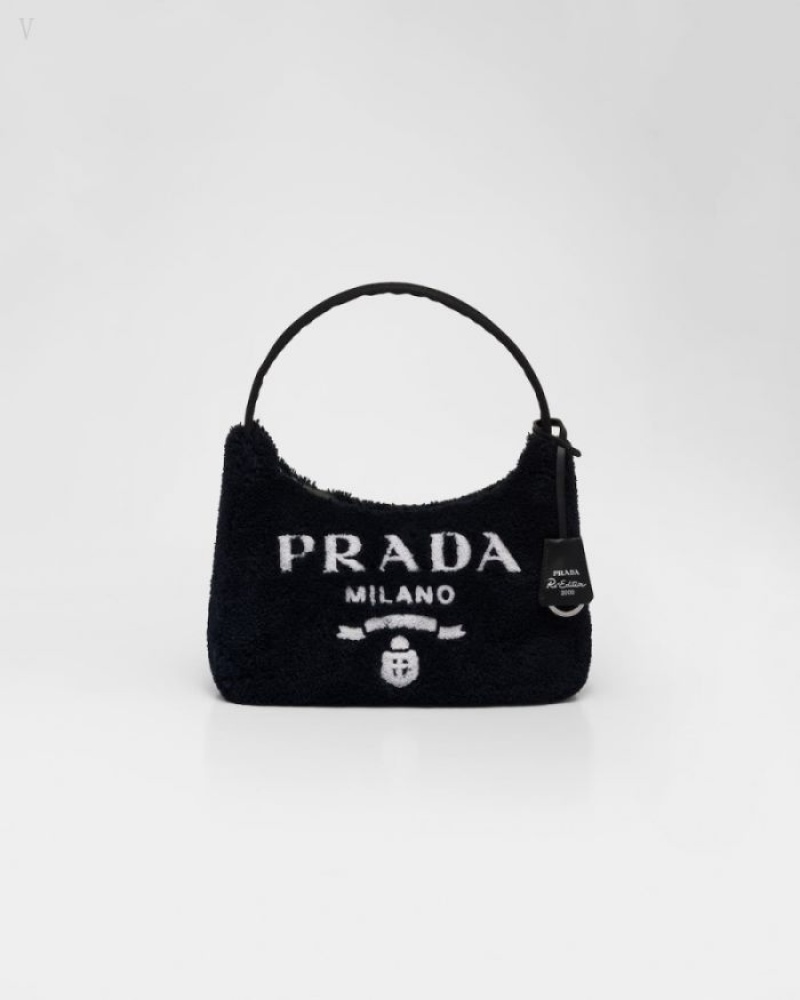 Prada Re-edition 2000 Terry Mini-bag Negros Blancos | PUMJ0914