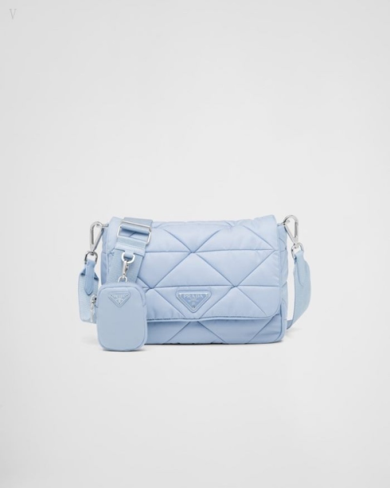 Prada Re-nylon Acolchado Shoulder Bag Azules Claro | WPLS0938