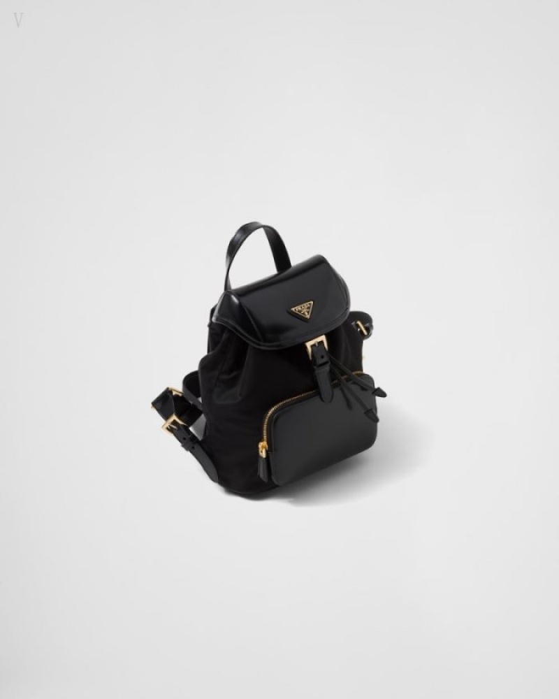 Prada Re-nylon And Brushed Cuero Backpack Negros | PGMC4068