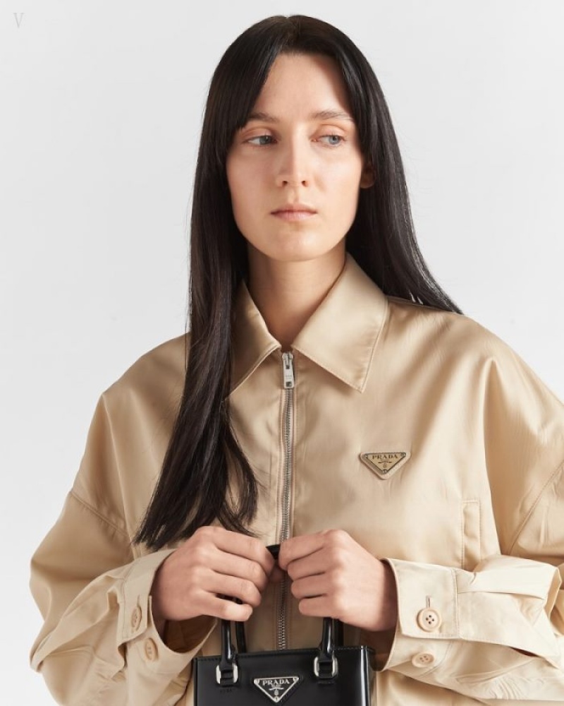 Prada Re-nylon Cropped Blouson Jacket Beige | GZEY9372