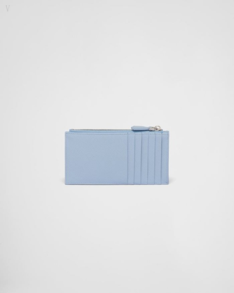 Prada Saffiano Cuero Card Holder Azules | LDQP8238