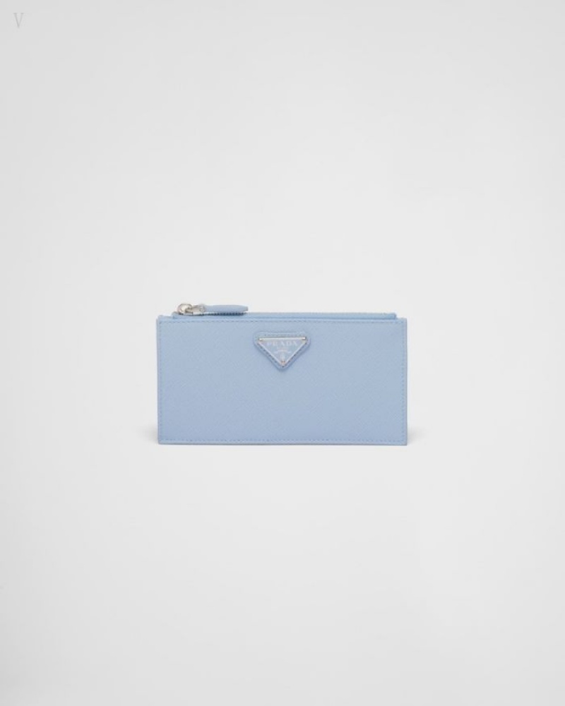 Prada Saffiano Cuero Card Holder Azules | LDQP8238