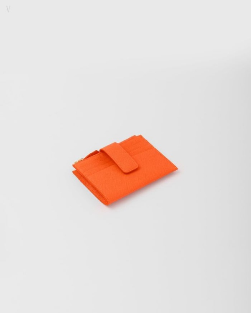 Prada Saffiano Cuero Card Holder Naranjas | JWOW6476