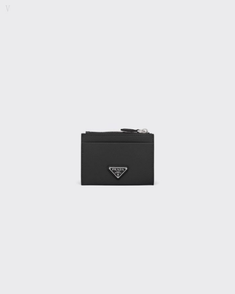 Prada Saffiano Cuero Card Holder Negros | RXCE4911