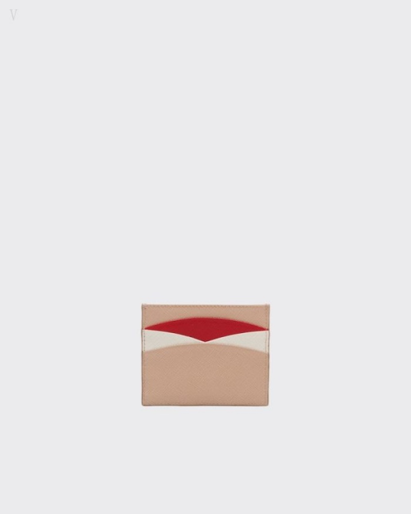 Prada Saffiano Cuero Card Holder Rosas Rojos | UKFY1102