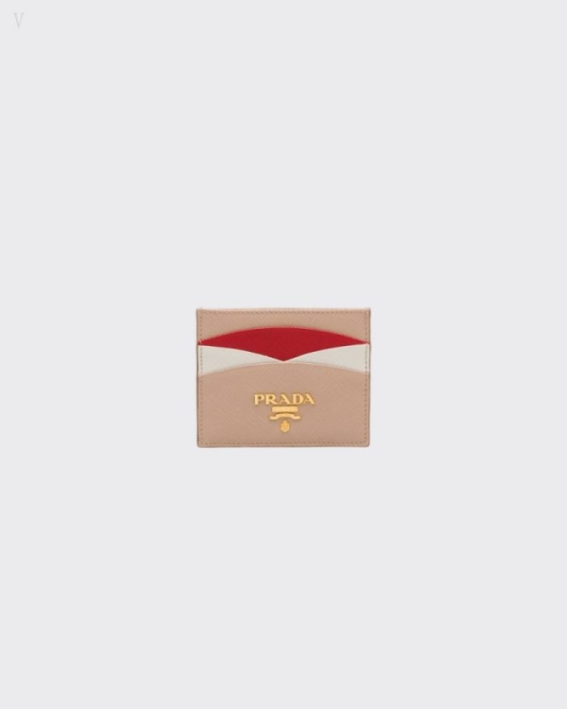 Prada Saffiano Cuero Card Holder Rosas Rojos | UKFY1102
