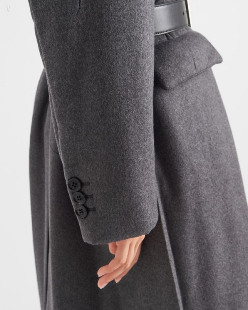 Prada Single-breasted Belted Cashmere Coat Grises | VILV5958