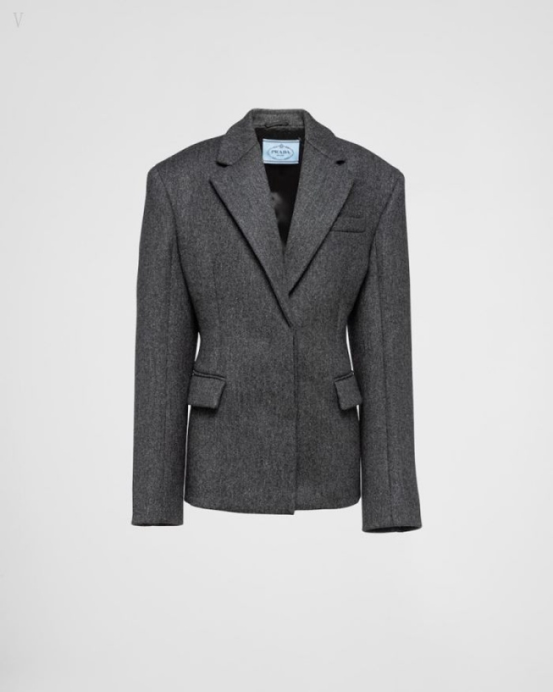 Prada Single-breasted Cloth Jacket Grises | MPNU1139