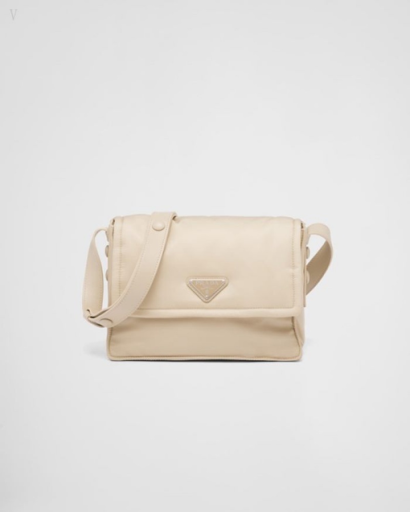 Prada Small Acolchado Re-nylon Shoulder Bag Beige | BZGW4274