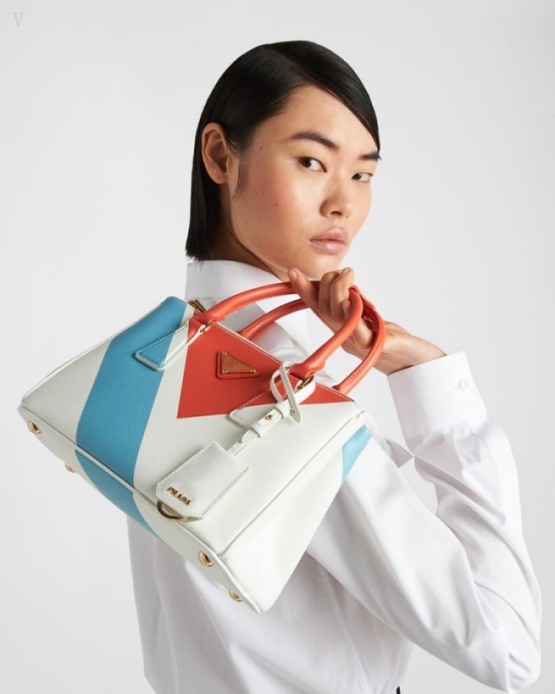 Prada Small Galleria Saffiano Special Edition Bag Blancos Naranjas | OBEQ3806