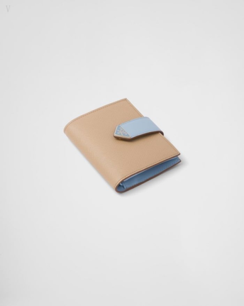 Prada Small Saffiano And Cuero Wallet Marrom Azules Claro | KHXM5221