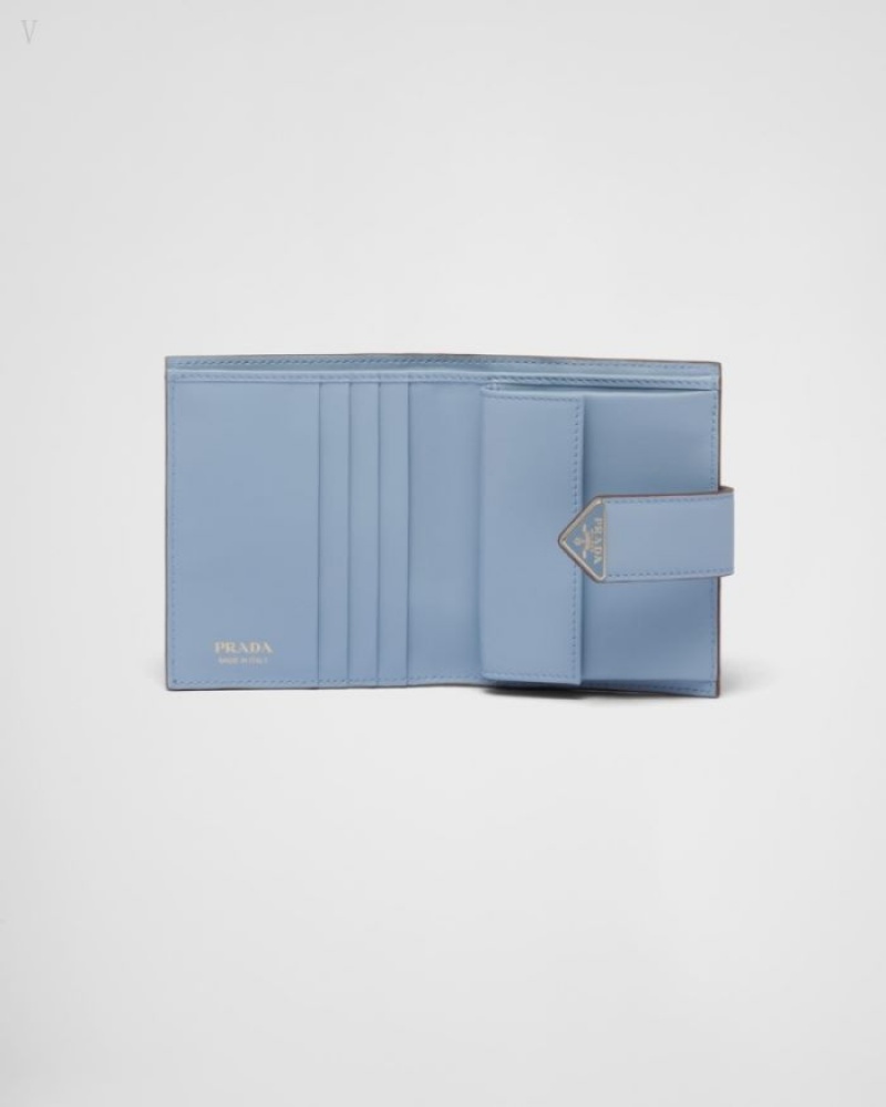 Prada Small Saffiano And Cuero Wallet Marrom Azules Claro | KHXM5221
