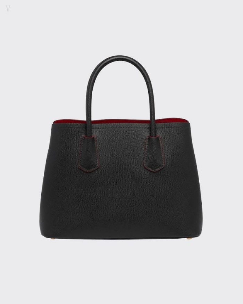 Prada Small Saffiano Cuero Double Bag Negros Rojos | JAZF3010