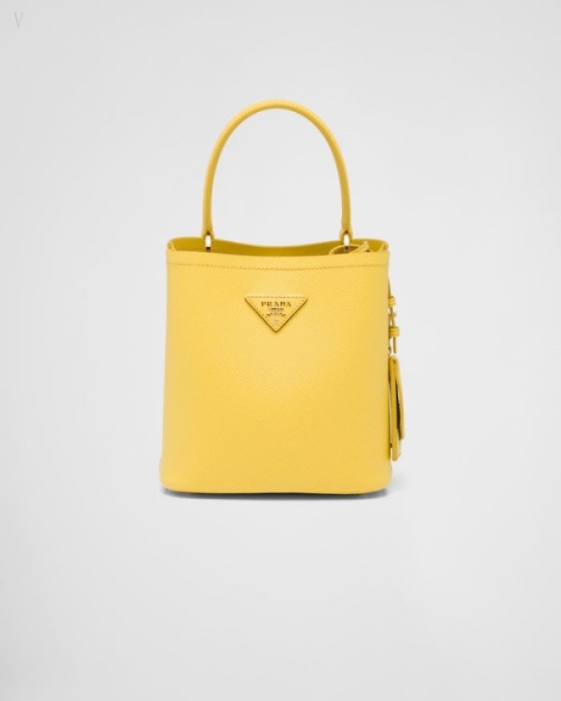 Prada Small Saffiano Cuero Panier Bag Amarillos | IJYZ5607