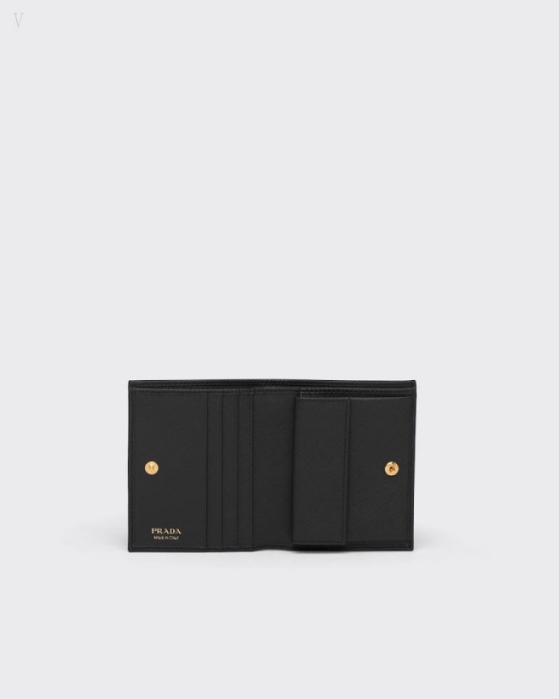 Prada Small Saffiano Cuero Wallet Negros | RFCU0096
