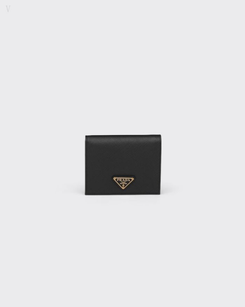Prada Small Saffiano Cuero Wallet Negros | RFCU0096