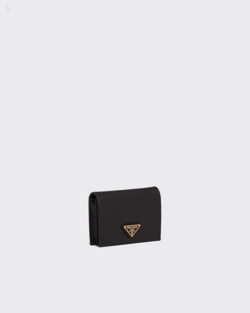Prada Small Saffiano Cuero Wallet Negros | XEIU2597