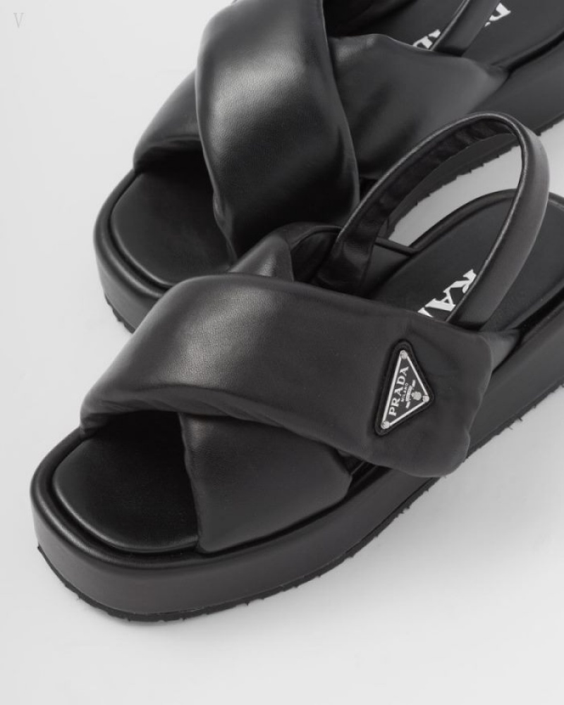 Prada Soft Acolchado Nappa Cuero Wedge Sandals Negros | FCOT5637