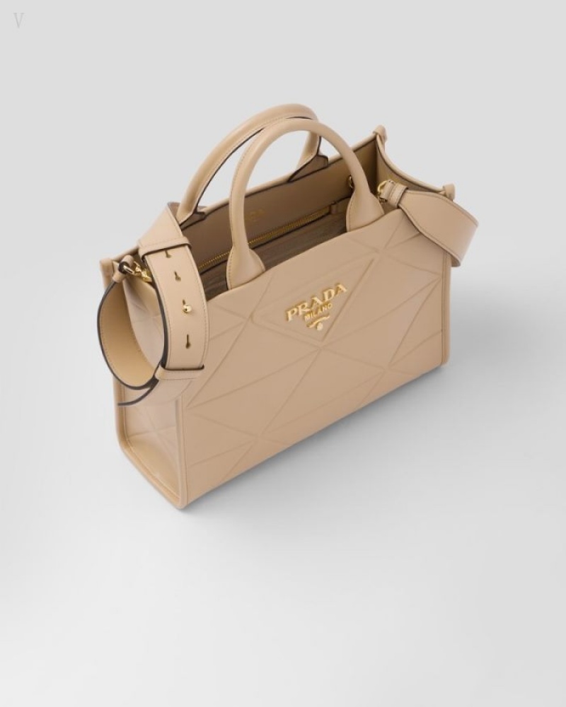 Prada Topstitching Small Cuero Symbole Bag Marrom Beige | VSKI8009