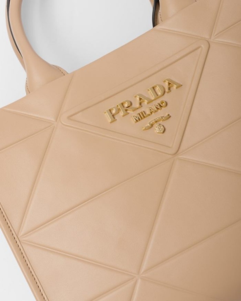 Prada Topstitching Small Cuero Symbole Bag Marrom Beige | VSKI8009