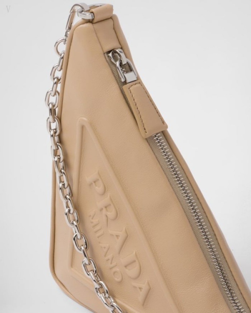 Prada Triangle Cuero Mini-bag Marrom Beige | QMVR4077
